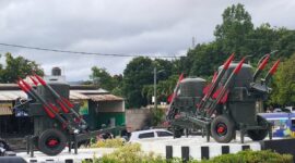 Penampakan Rudal Rapier Arhanud Di Bundaran Jati Kota Cimahi. Foto : eri